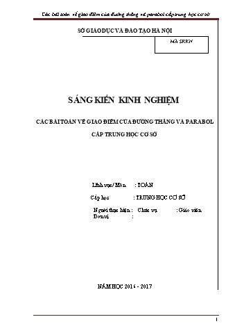 Báo cáo biện pháp Các bài toán về giao điểm của đường thẳng và parabol cấp trung học cơ sở