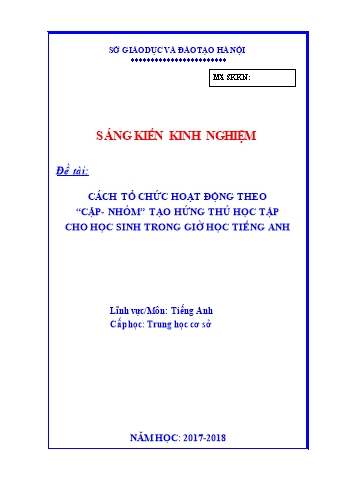 Báo cáo Biện pháp Cách tổ chức hoạt động theo Cặp - Nhóm tạo hứng thú học tập cho học sinh trong giờ học Tiếng Anh