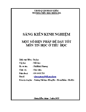 Báo cáo biện pháp Một số biện pháp để dạy tốt môn tin học ở tiểu học