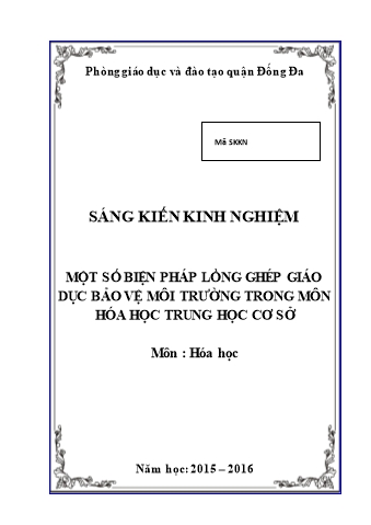 Báo cáo biện pháp Một số biện pháp lồng ghép giáo dục bảo vệ môi trường trong môn hóa học THCS