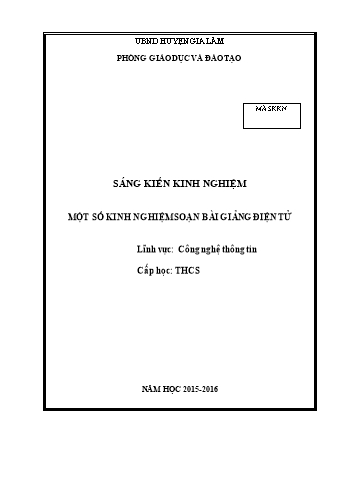 Báo cáo biện pháp Một số kinh nghiệm soạn bài giảng điện tử