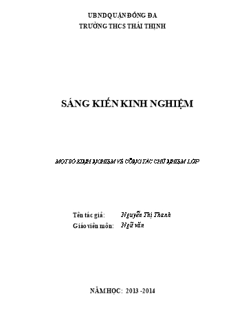 Báo cáo biện pháp Một số kinh nghiệm trong công tác chủ nhiệm lớp