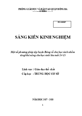 Báo cáo biện pháp Một số phương pháp tập luyện Bóng rổ cho học sinh nhằm tăng khả năng cho học sinh lứa tuổi 14-15