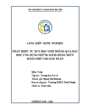 Báo cáo biện pháp Phát triển tư duy học sinh thông qua dạy học ứng dụng những Hằng đẳng thức đáng nhớ vào giải toán