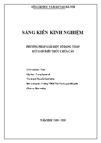 Báo cáo biện pháp Phương pháp giải một số dạng toán rút gọn biểu thức chứa căn