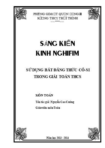 Báo cáo biện pháp Sử dụng bất đẳng thức Cô - Si trong giải toán THCS