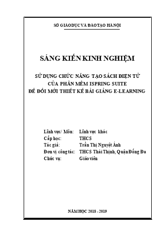 Báo cáo biện pháp Sử dụng chức năng tạo sách điện tử của phần mềm ispring suite để đổi mới thiết kế bài giảng e-learning