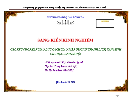 Sáng kiến kinh nghiệm Các phương pháp giáo dục cách giao tiếp, ứng xử thanh lịch, văn minh cho học sinh Hà Nội