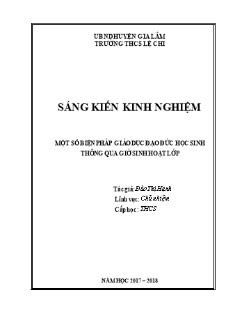 Sáng kiến kinh nghiệm Một số biện pháp giáo dục đạo đức học sinh thông qua giờ sinh hoạt lớp