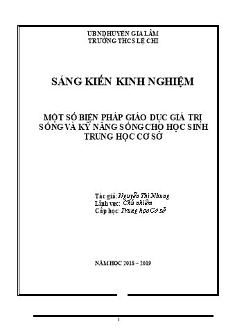 Sáng kiến kinh nghiệm Một số biện pháp giáo dục giá trị sống và kỹ năng sống cho học sinh Trung học cơ sở