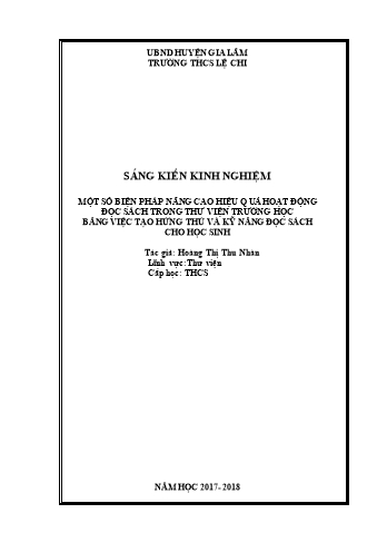 Sáng kiến kinh nghiệm Một số biện pháp nâng cao hiệu quả hoạt động đọc sách trong thư viện trường học bằng việc tạo hứng thú và kỹ năng đọc sách cho học sinh