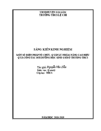 Sáng kiến kinh nghiệm Một số biện pháp tổ chức, quản lý nhằm nâng cao hiệu quả công tác bồi dưỡng học sinh giỏi ở trường THCS