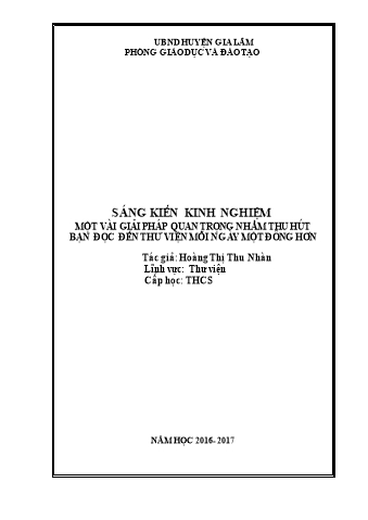 Sáng kiến kinh nghiệm Một vài giải pháp quan trọng nhằm thu hút bạn đọc đến thư viện mỗi ngày một đông hơn