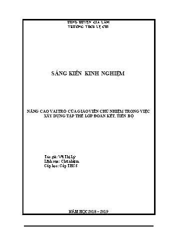 Sáng kiến kinh nghiệm Nâng cao vai trò của giáo viên chủ nhiệm trong việc xây dựng tập thể lớp đoàn kết, tiến bộ