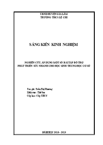 Sáng kiến kinh nghiệm Nghiên cứu, áp dụng một số bài tập bổ trợ phát triển sức nhanh cho học sinh Trung học cơ sở