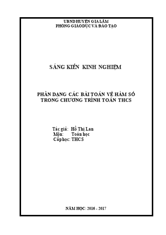 Sáng kiến kinh nghiệm Phân dạng các bài toán về hàm số trong chương trình Toán THCS